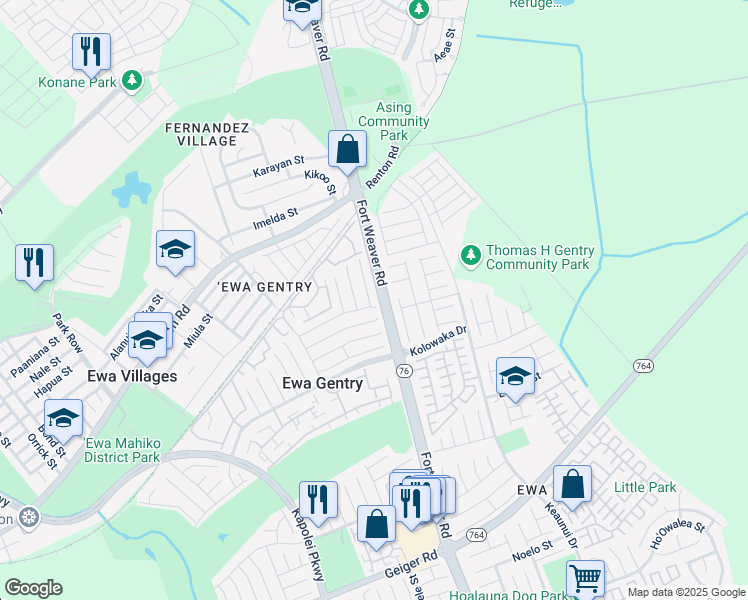 map of restaurants, bars, coffee shops, grocery stores, and more near 91-1210 Puaina Street in Ewa Beach
