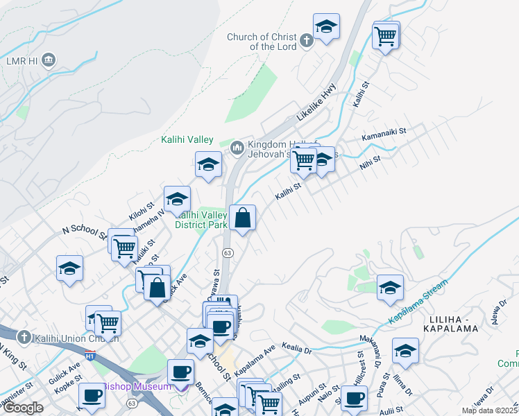 map of restaurants, bars, coffee shops, grocery stores, and more near 1711 ʻOhu Street in Honolulu