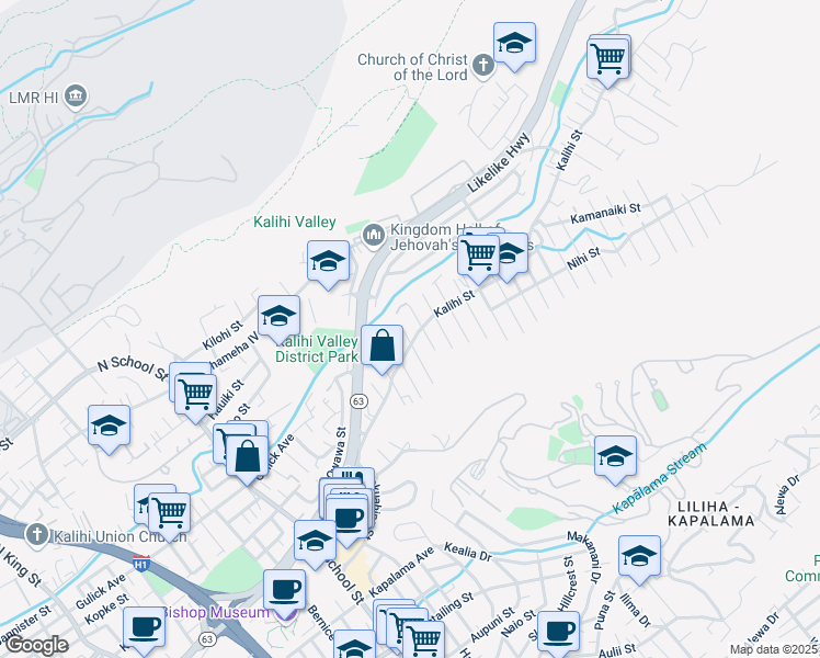 map of restaurants, bars, coffee shops, grocery stores, and more near 1711 ʻOhu Street in Honolulu
