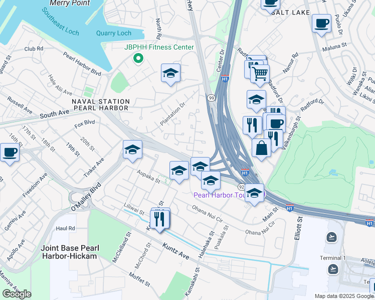 map of restaurants, bars, coffee shops, grocery stores, and more near 3399 Benoit Place in Honolulu
