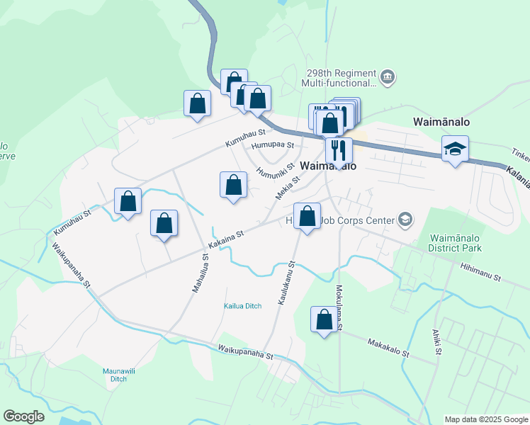 map of restaurants, bars, coffee shops, grocery stores, and more near 41-809 Mekia Street in Waimānalo