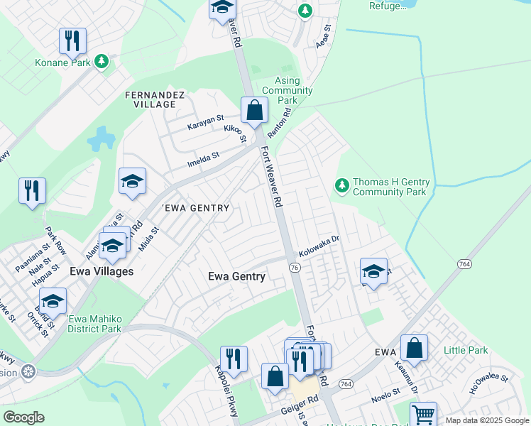 map of restaurants, bars, coffee shops, grocery stores, and more near 91-1210 Puaina Street in Ewa Beach