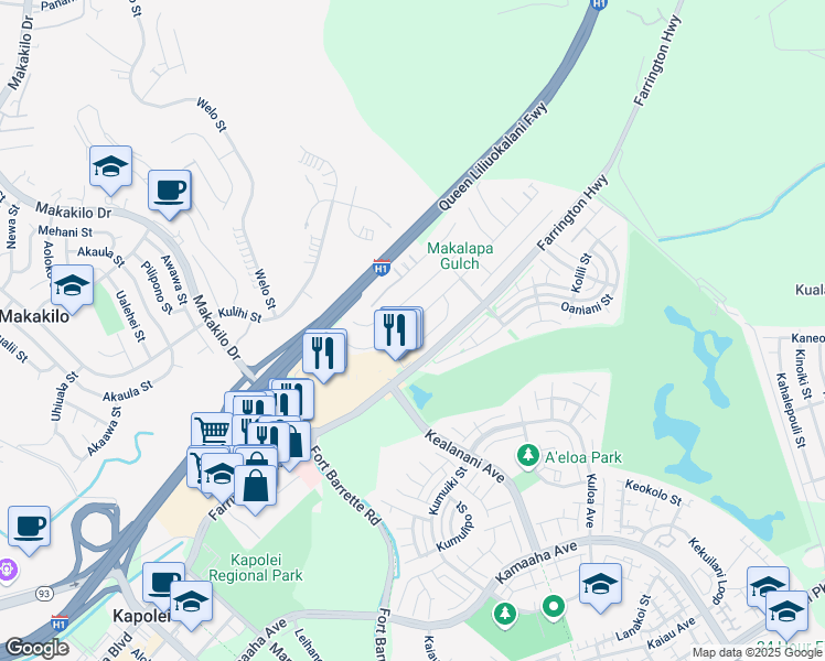 map of restaurants, bars, coffee shops, grocery stores, and more near 91-207 Paiaha Place in Kapolei