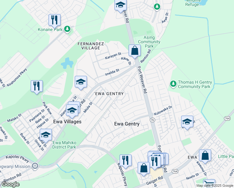map of restaurants, bars, coffee shops, grocery stores, and more near 91-1129 Puamaeole Street in Ewa Beach