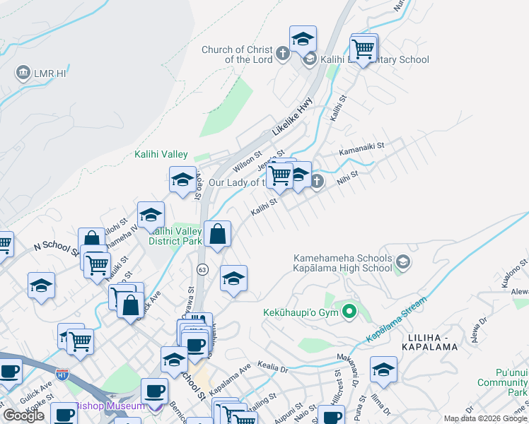 map of restaurants, bars, coffee shops, grocery stores, and more near 1718 Kamohoalii Street in Honolulu