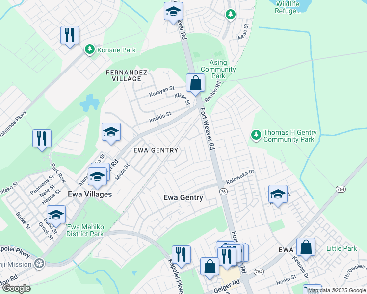 map of restaurants, bars, coffee shops, grocery stores, and more near 91-1229 Puamaeole Street in Ewa Beach
