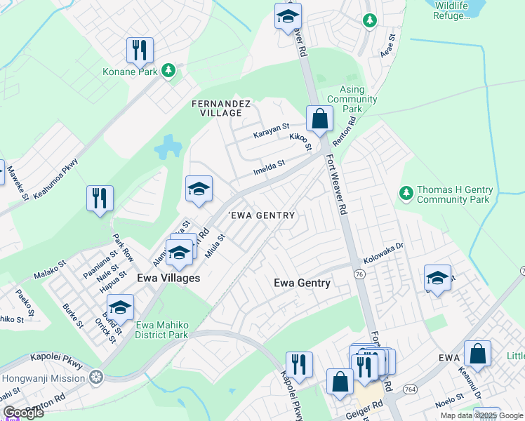 map of restaurants, bars, coffee shops, grocery stores, and more near 91-1295 Renton Road in Ewa Beach