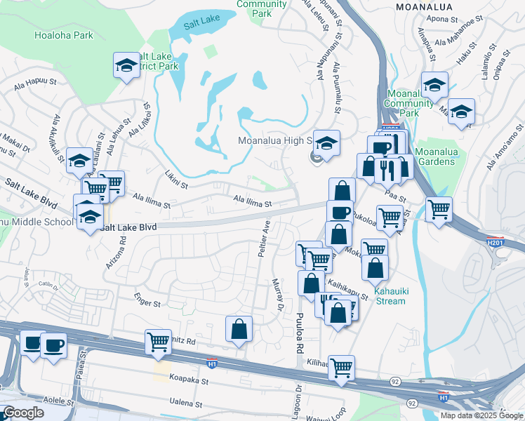 map of restaurants, bars, coffee shops, grocery stores, and more near in Honolulu