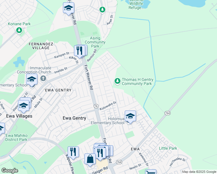 map of restaurants, bars, coffee shops, grocery stores, and more near 91-215 Nohoana Place in Ewa Beach