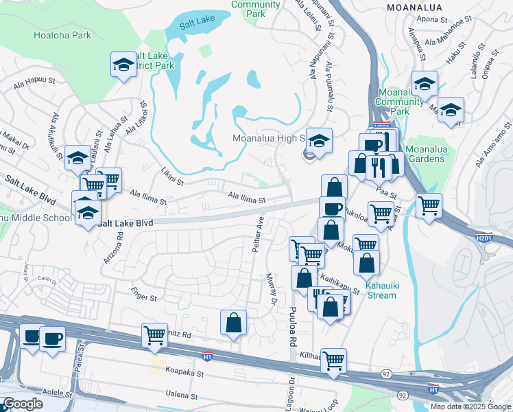 map of restaurants, bars, coffee shops, grocery stores, and more near in Honolulu
