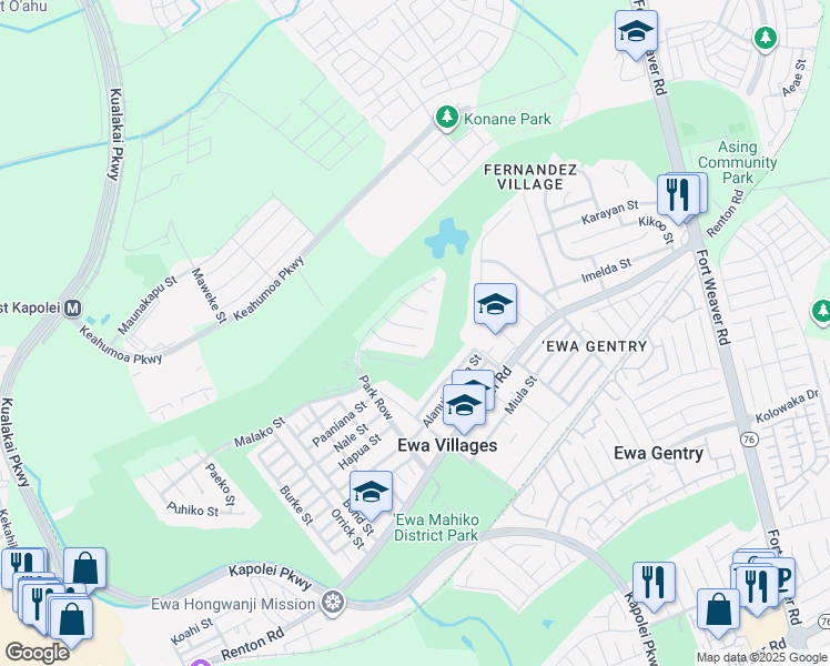 map of restaurants, bars, coffee shops, grocery stores, and more near 91-1791 Niulelo Place in Ewa Beach