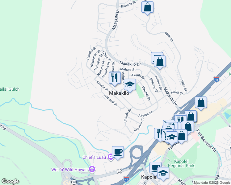 map of restaurants, bars, coffee shops, grocery stores, and more near 92-719 Palailai Street in Kapolei