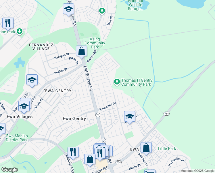 map of restaurants, bars, coffee shops, grocery stores, and more near 39 Nohoana Place in Ewa Beach