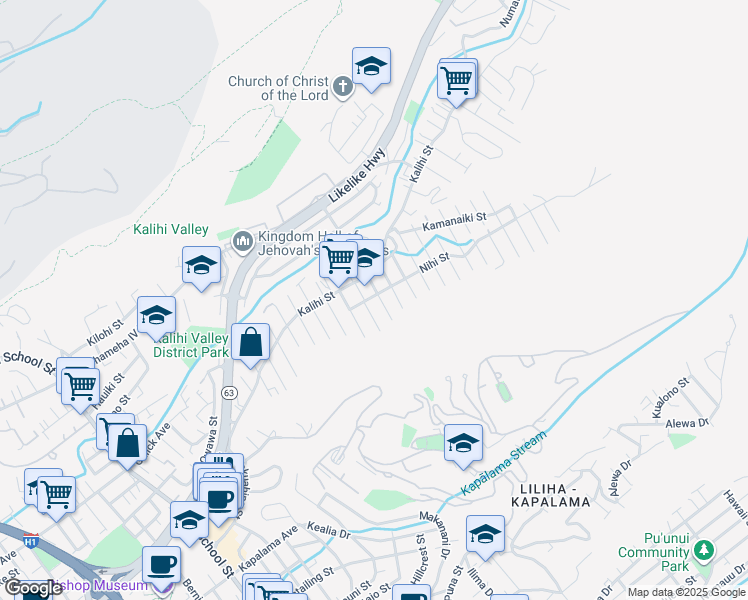 map of restaurants, bars, coffee shops, grocery stores, and more near 2411 Nihi Street in Honolulu