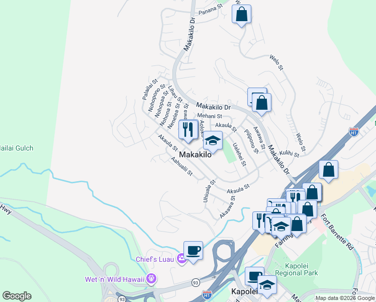 map of restaurants, bars, coffee shops, grocery stores, and more near 92-719 Palailai Street in Kapolei