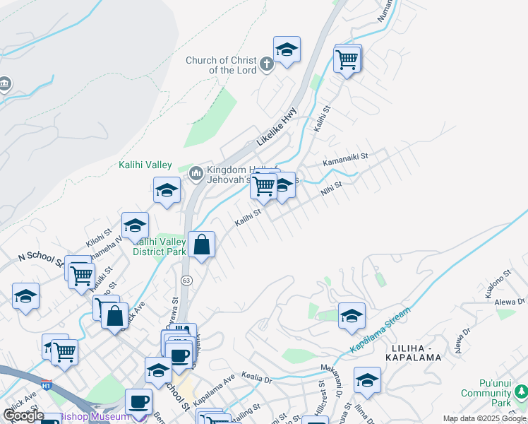 map of restaurants, bars, coffee shops, grocery stores, and more near 2317 Kalihi Street in Honolulu