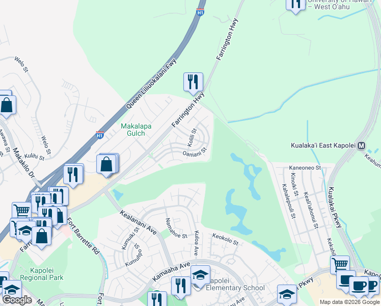 map of restaurants, bars, coffee shops, grocery stores, and more near 91-948 Oaniani Street in Kapolei