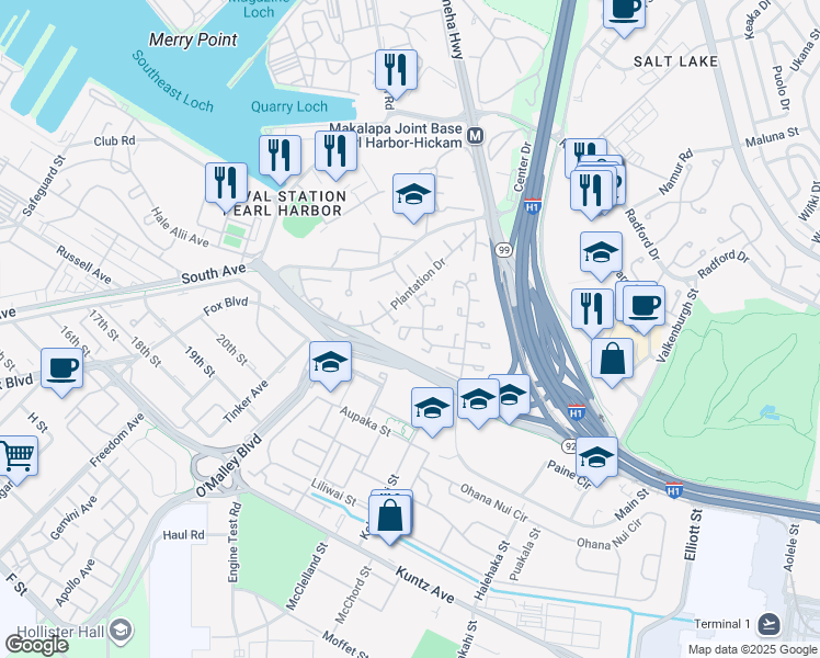 map of restaurants, bars, coffee shops, grocery stores, and more near 3301-3399 Smith Circle in Honolulu