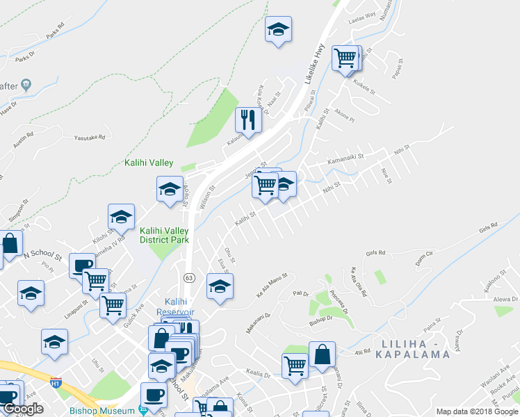 map of restaurants, bars, coffee shops, grocery stores, and more near 2317 Kalihi Street in Honolulu