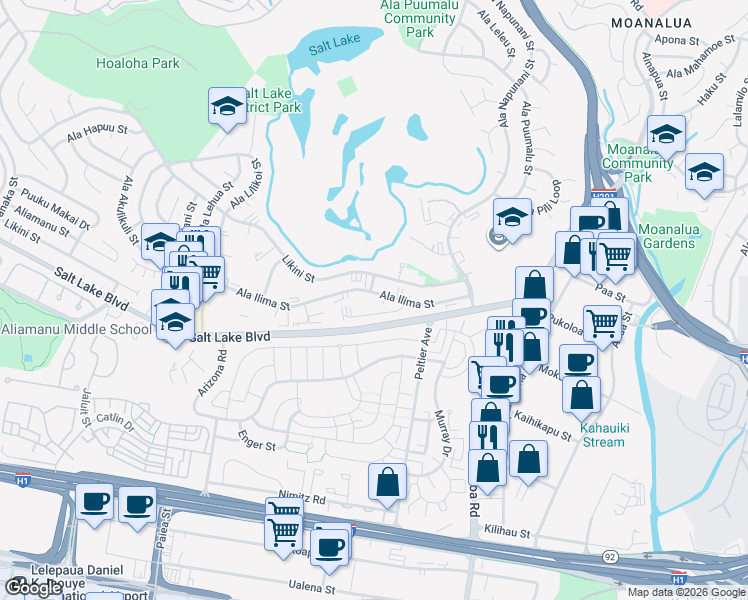 map of restaurants, bars, coffee shops, grocery stores, and more near 3003 Ala Ilima Street in Honolulu