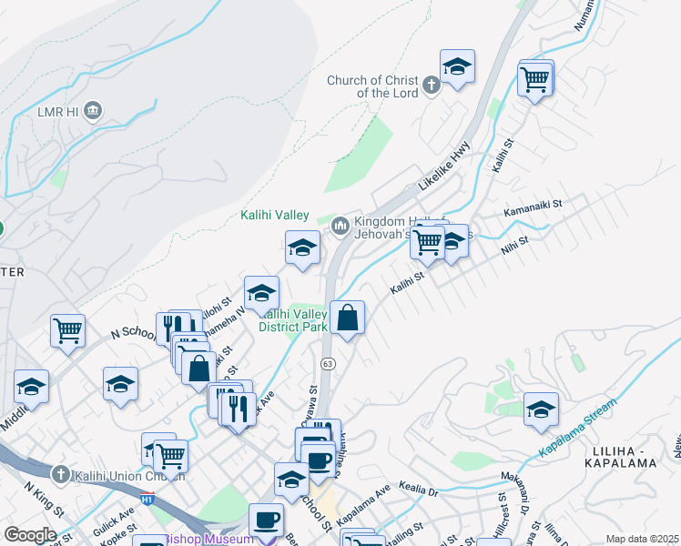 map of restaurants, bars, coffee shops, grocery stores, and more near 2114 Wilson St in Honolulu