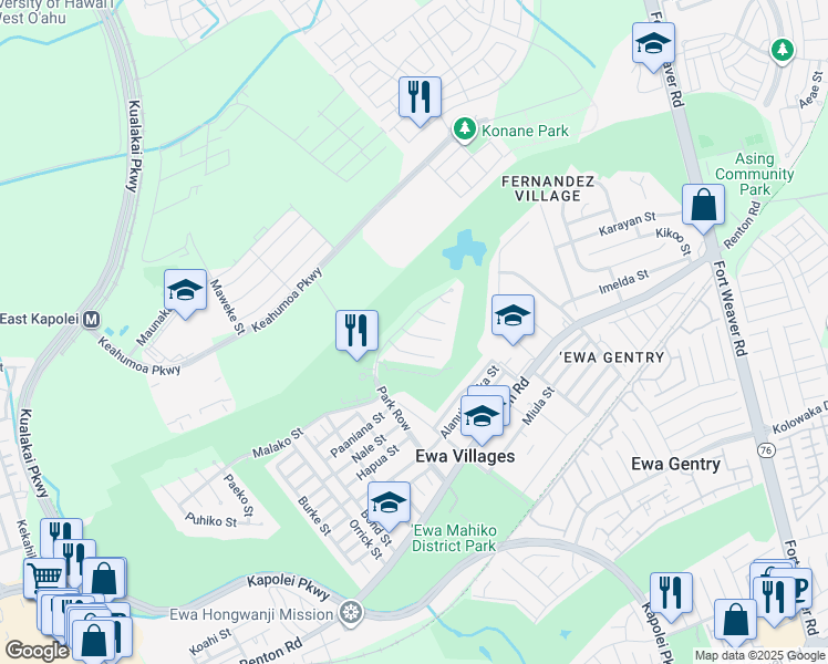 map of restaurants, bars, coffee shops, grocery stores, and more near 91-1791 Niulelo Place in Ewa Beach