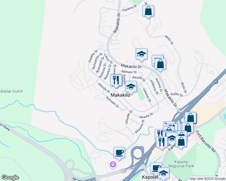 map of restaurants, bars, coffee shops, grocery stores, and more near 92-743 Helena Street in Kapolei