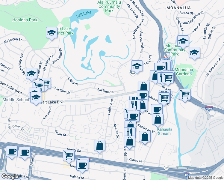 map of restaurants, bars, coffee shops, grocery stores, and more near in Honolulu