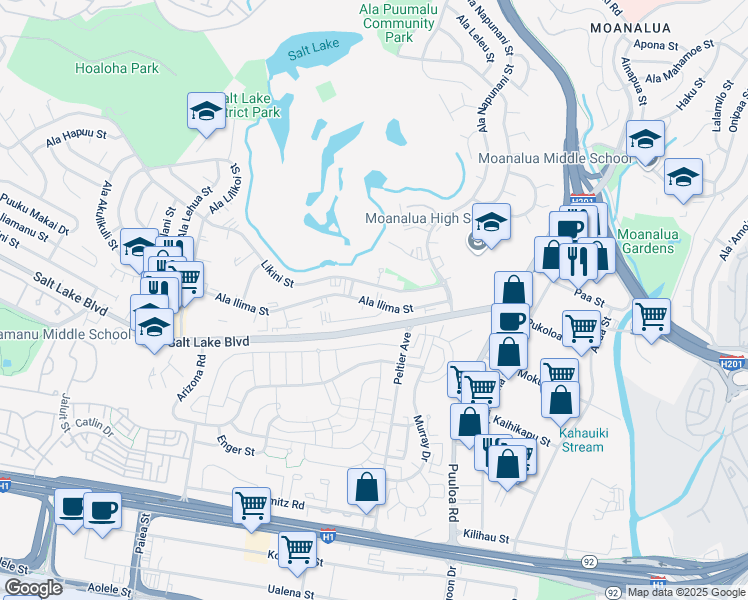 map of restaurants, bars, coffee shops, grocery stores, and more near 2977 Ala Ilima Street in Honolulu
