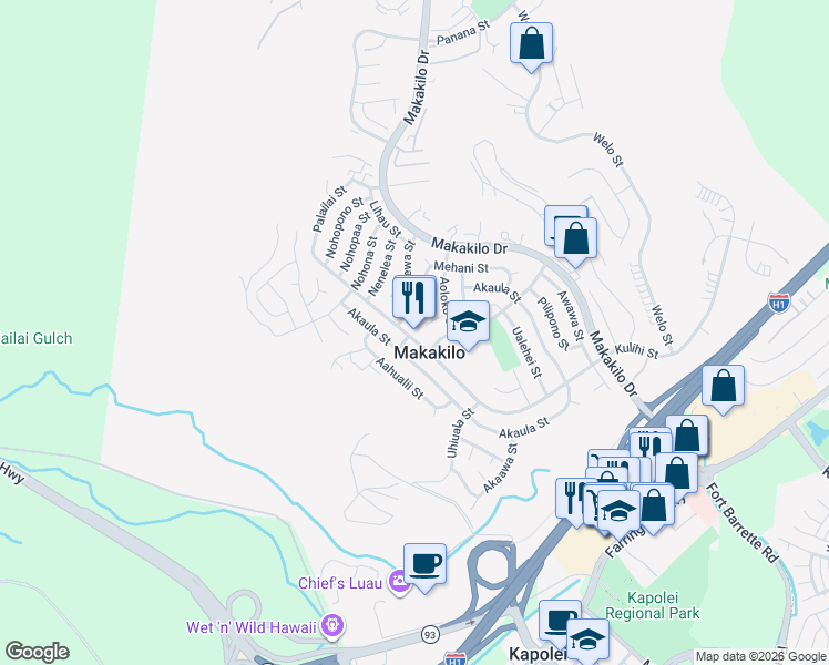 map of restaurants, bars, coffee shops, grocery stores, and more near 92-719 Palailai Street in Kapolei