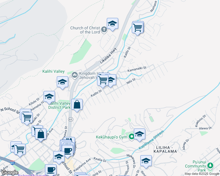 map of restaurants, bars, coffee shops, grocery stores, and more near 2411 Kalihi Street in Honolulu