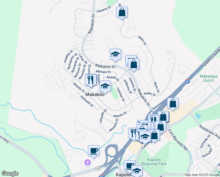 map of restaurants, bars, coffee shops, grocery stores, and more near 92-665 Anipeahi Street in Kapolei