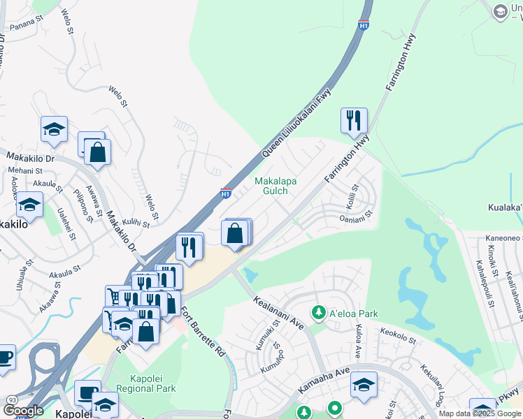 map of restaurants, bars, coffee shops, grocery stores, and more near 91-1474 Wahane Street in Kapolei