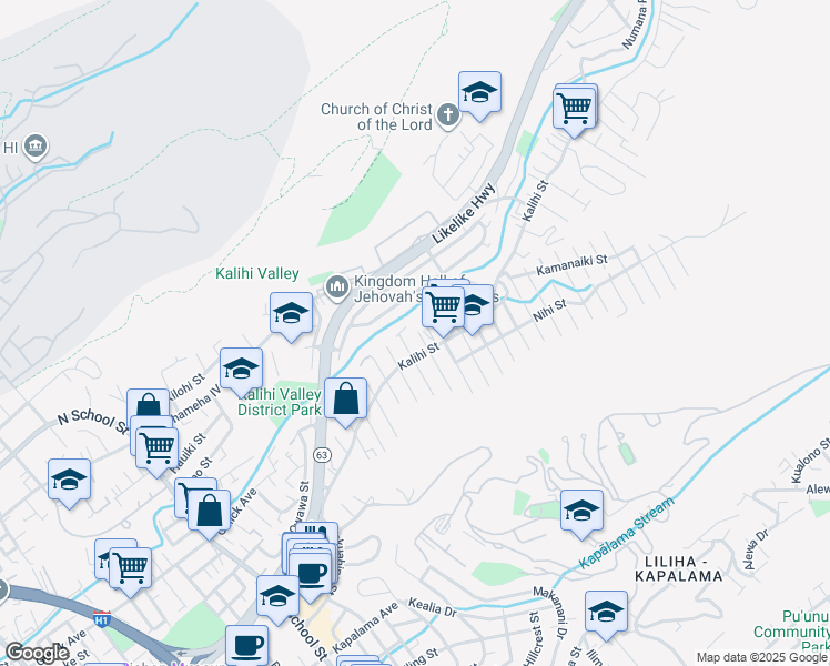 map of restaurants, bars, coffee shops, grocery stores, and more near 1718 Kamohoalii Street in Honolulu