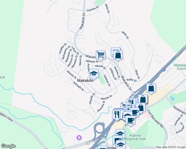 map of restaurants, bars, coffee shops, grocery stores, and more near 92-689 Anipeahi Street in Kapolei