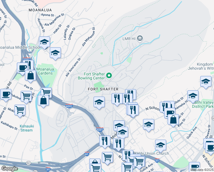 map of restaurants, bars, coffee shops, grocery stores, and more near in Honolulu