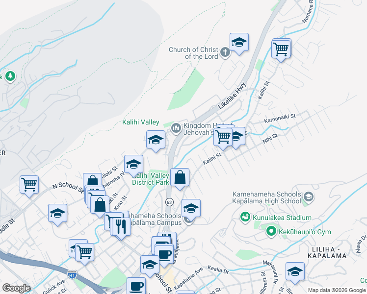 map of restaurants, bars, coffee shops, grocery stores, and more near 2105 Jennie Street in Honolulu