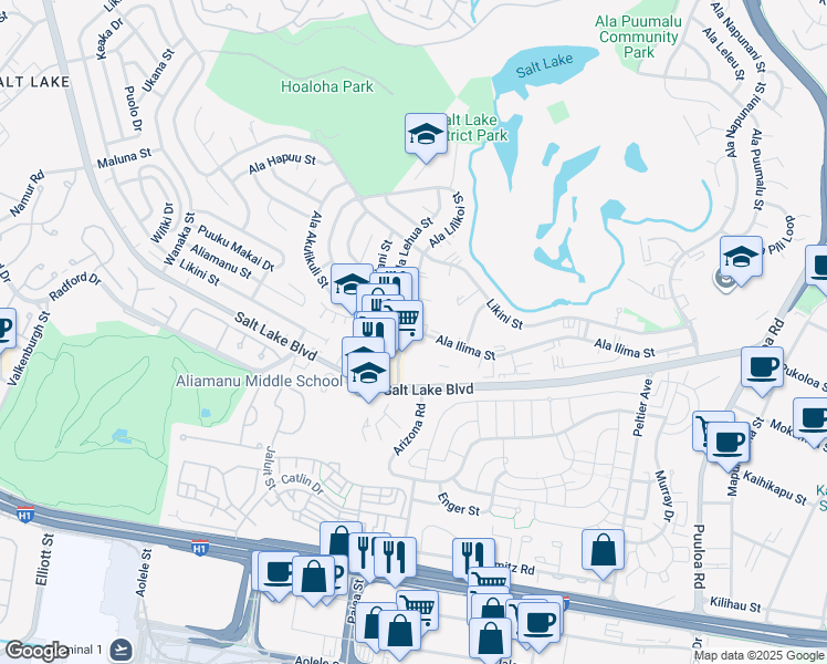 map of restaurants, bars, coffee shops, grocery stores, and more near 861 Ala Lilikoi Street in Honolulu
