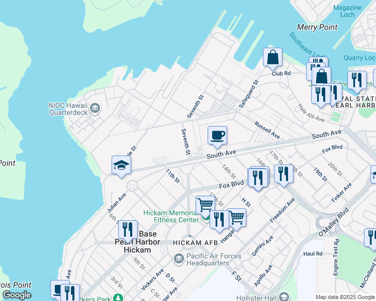 map of restaurants, bars, coffee shops, grocery stores, and more near 123 7th Street in Honolulu