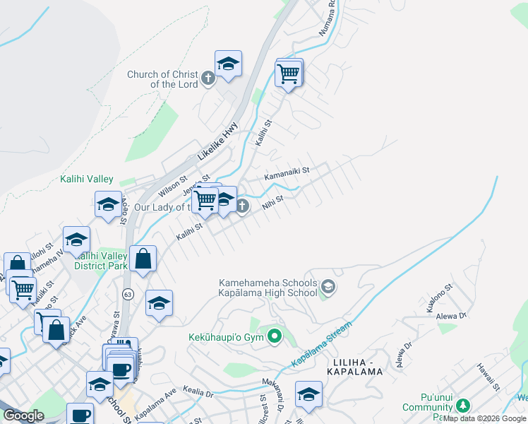 map of restaurants, bars, coffee shops, grocery stores, and more near 1617 Wailele Street in Honolulu