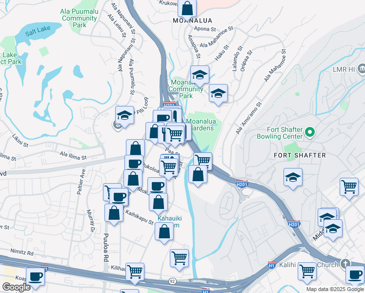 map of restaurants, bars, coffee shops, grocery stores, and more near 2828 Paa Street in Honolulu