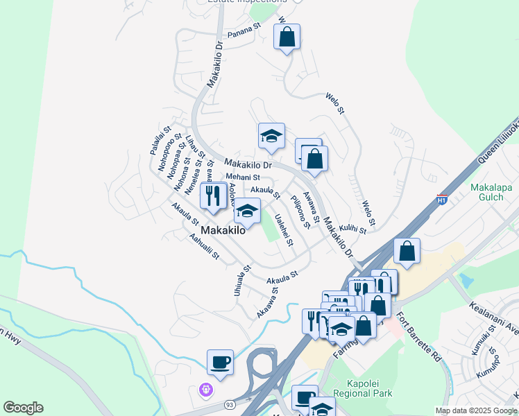 map of restaurants, bars, coffee shops, grocery stores, and more near 92-619 Auwaea Street in Kapolei