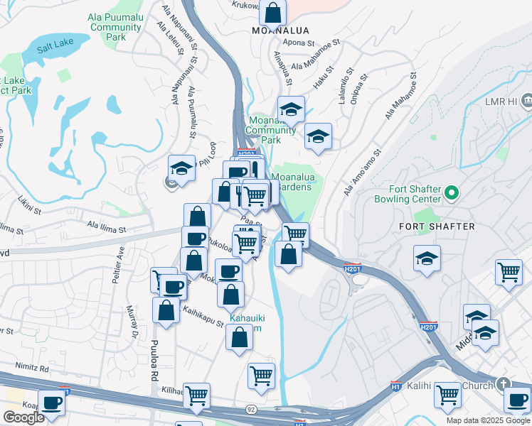 map of restaurants, bars, coffee shops, grocery stores, and more near 2828 Paa Street in Honolulu