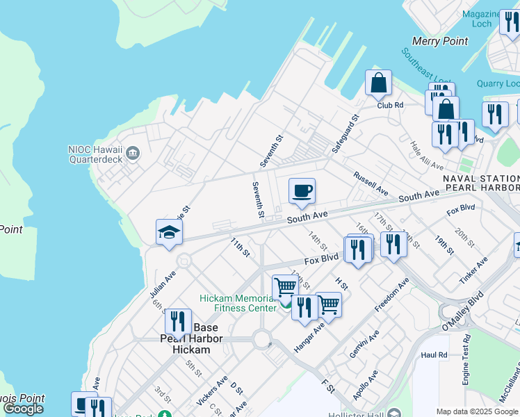map of restaurants, bars, coffee shops, grocery stores, and more near 157 7th Street in Honolulu