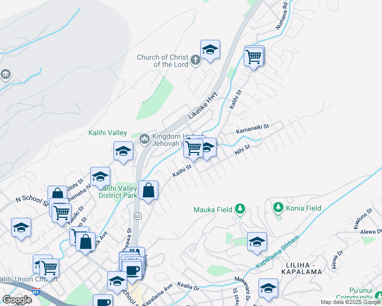 map of restaurants, bars, coffee shops, grocery stores, and more near 2322 Kalihi Street in Honolulu