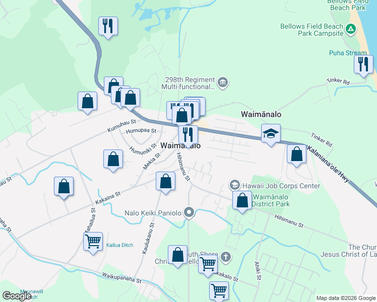 map of restaurants, bars, coffee shops, grocery stores, and more near  in Waimanalo