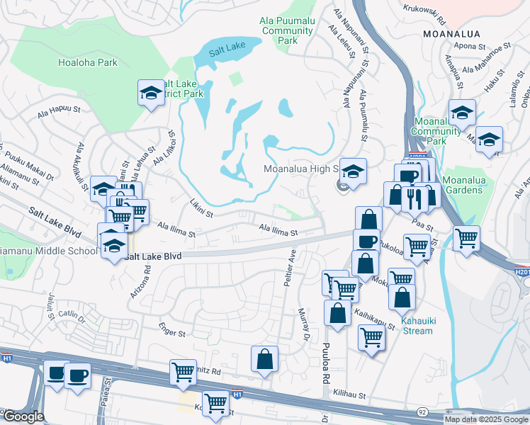 map of restaurants, bars, coffee shops, grocery stores, and more near in Honolulu