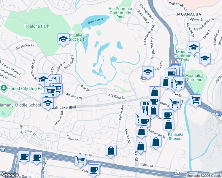 map of restaurants, bars, coffee shops, grocery stores, and more near in Honolulu