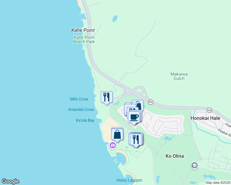 map of restaurants, bars, coffee shops, grocery stores, and more near 92-1001 Ali'inui Drive in Kapolei