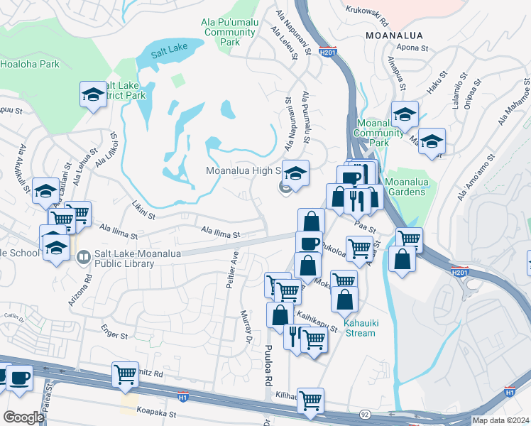 map of restaurants, bars, coffee shops, grocery stores, and more near in Honolulu